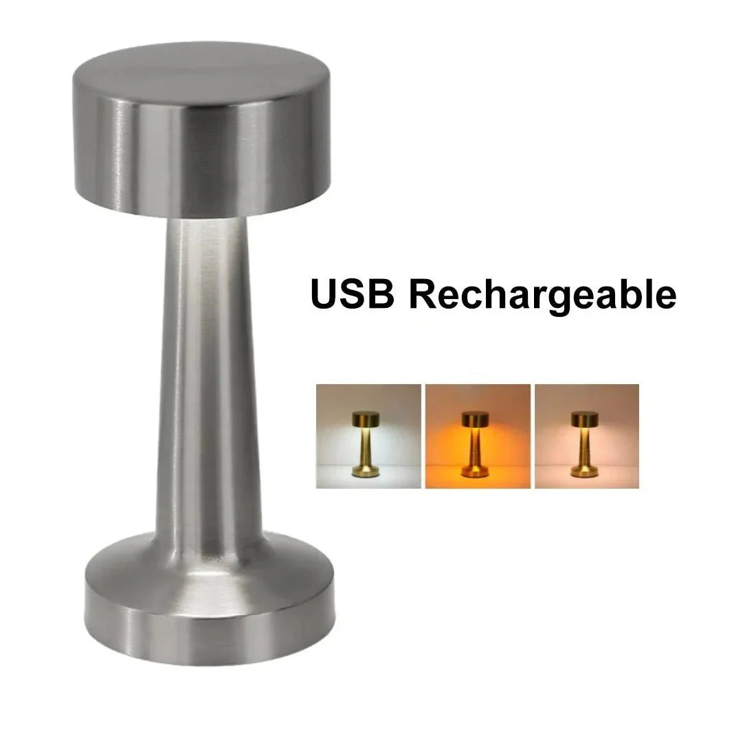 Lampe de Chevet Metal Tactile Rechargeable USB - Argentée