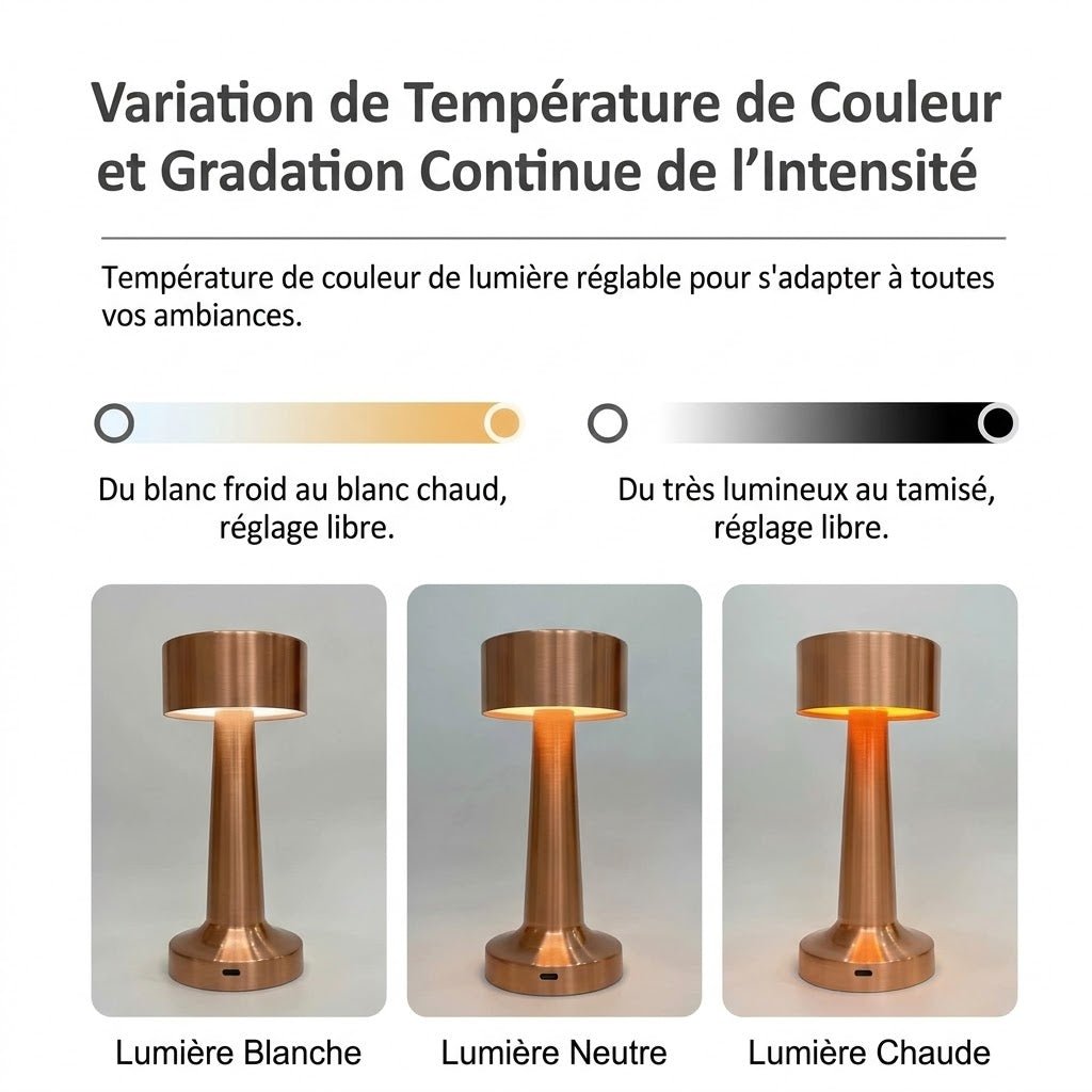 Lampe de Chevet Metal Tactile Rechargeable USB - Dorée