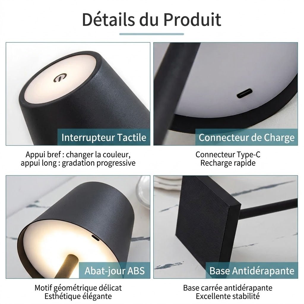 Lampe de Chevet Sans Fil Moderne - Noir