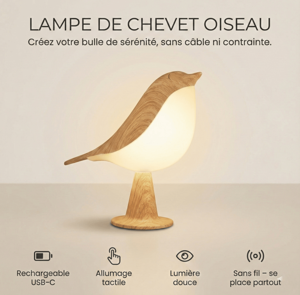 Lampe de Chevet Tactile Oiseau Design Scandinave en Bois -