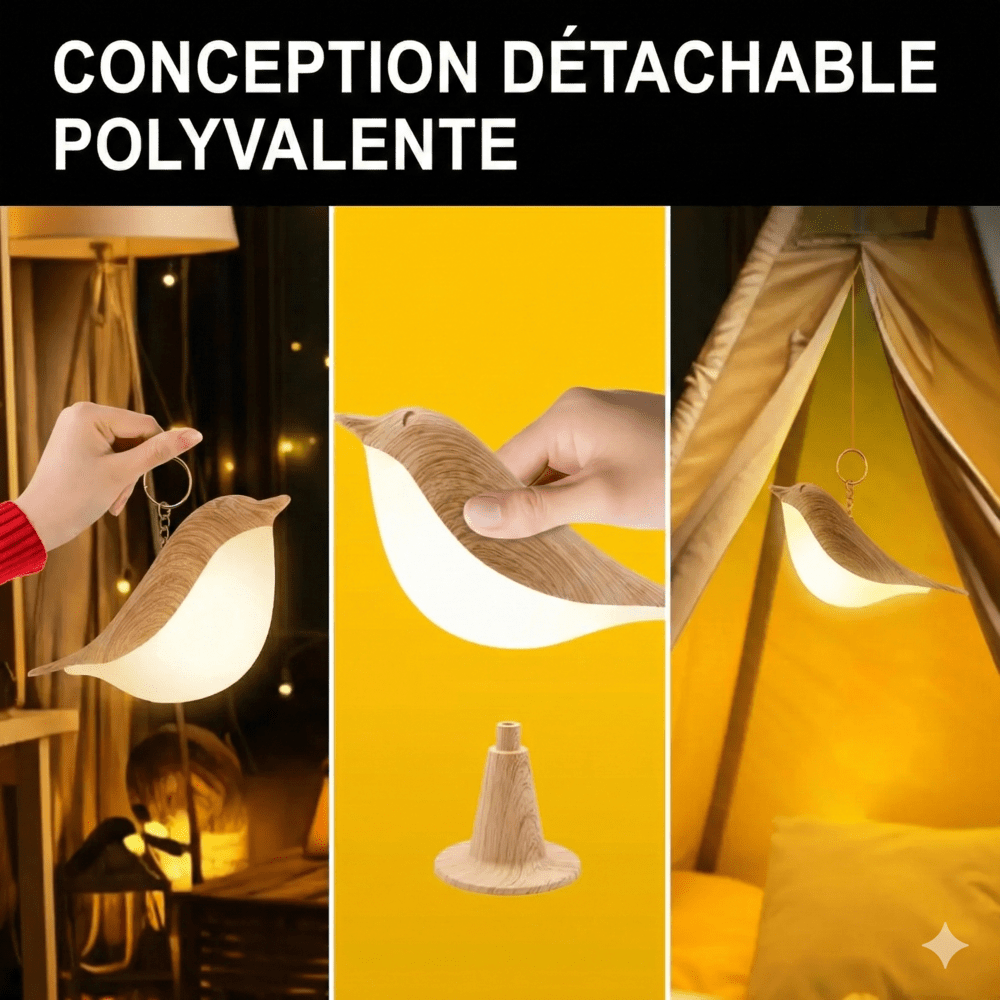 Lampe de Chevet Tactile Oiseau Design Scandinave en Bois -