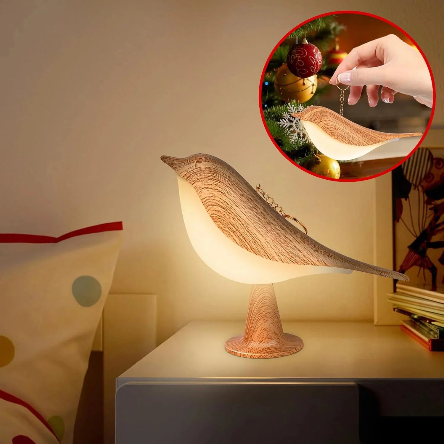 Lampe de Chevet Tactile Oiseau Design Scandinave en Bois -