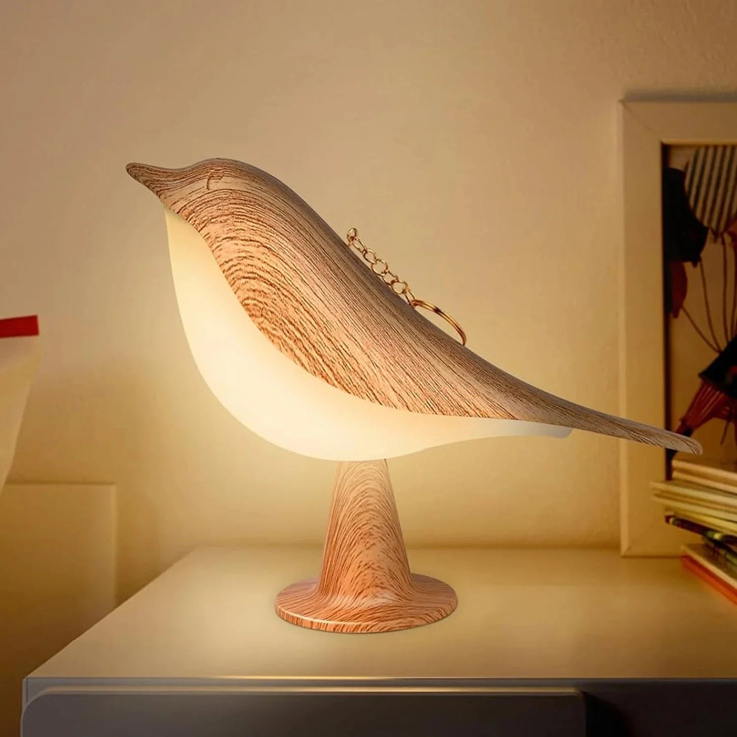 Lampe de Chevet Tactile Oiseau Design Scandinave en Bois -