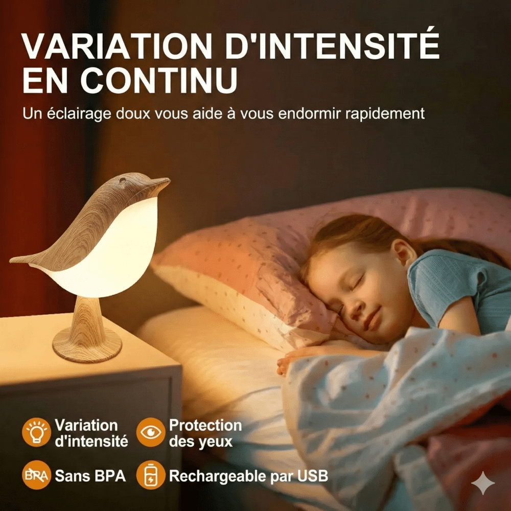Lampe de Chevet Tactile Oiseau Design Scandinave en Bois -