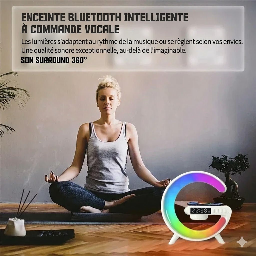 Lampe Reveil Enceinte Chargeur Sans Fil - Noir