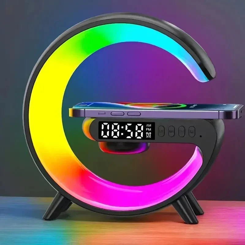 Lampe Reveil Enceinte Chargeur Sans Fil - Noir
