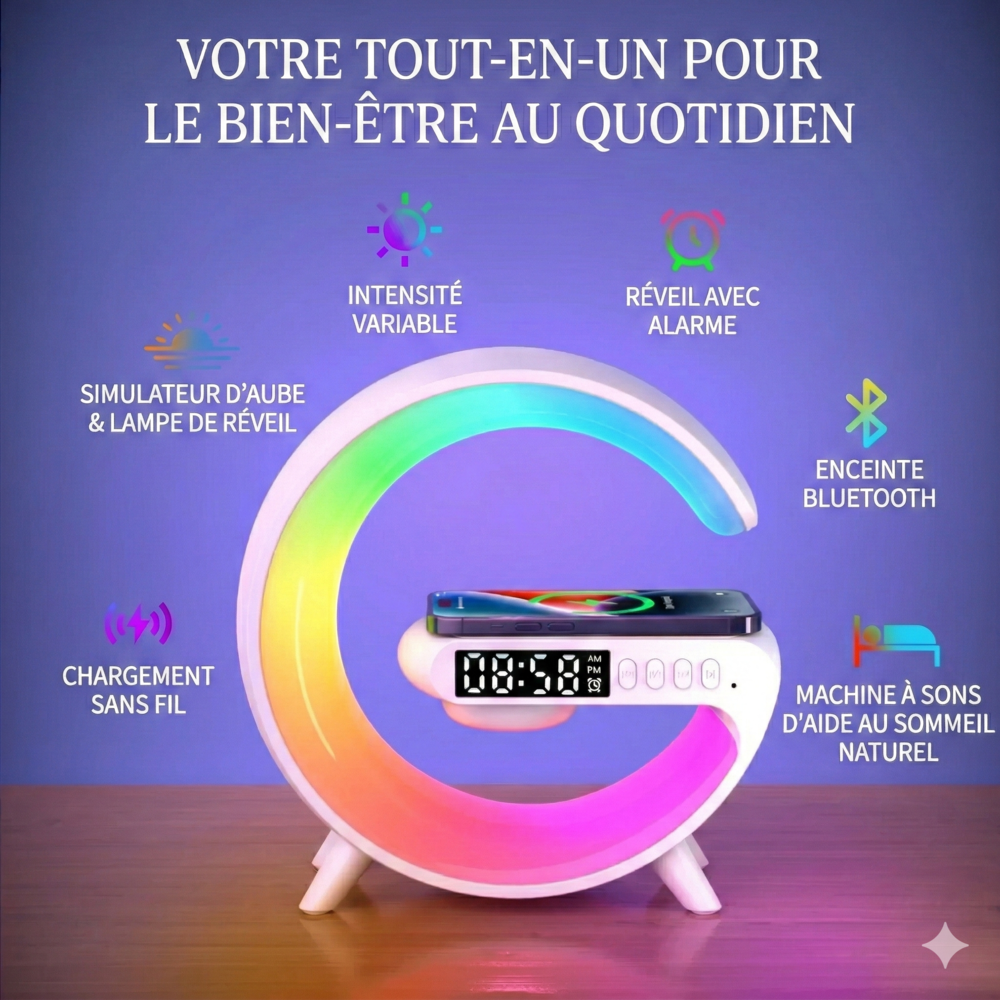 Lampe Reveil Enceinte Chargeur Sans Fil - Noir
