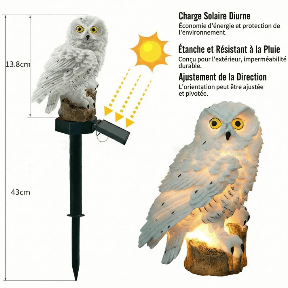 Lampe Solaire Jardin Hibou - Blanc