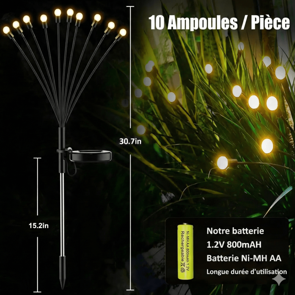 Lampes Solaires 10 Lucioles Tiges Souples -