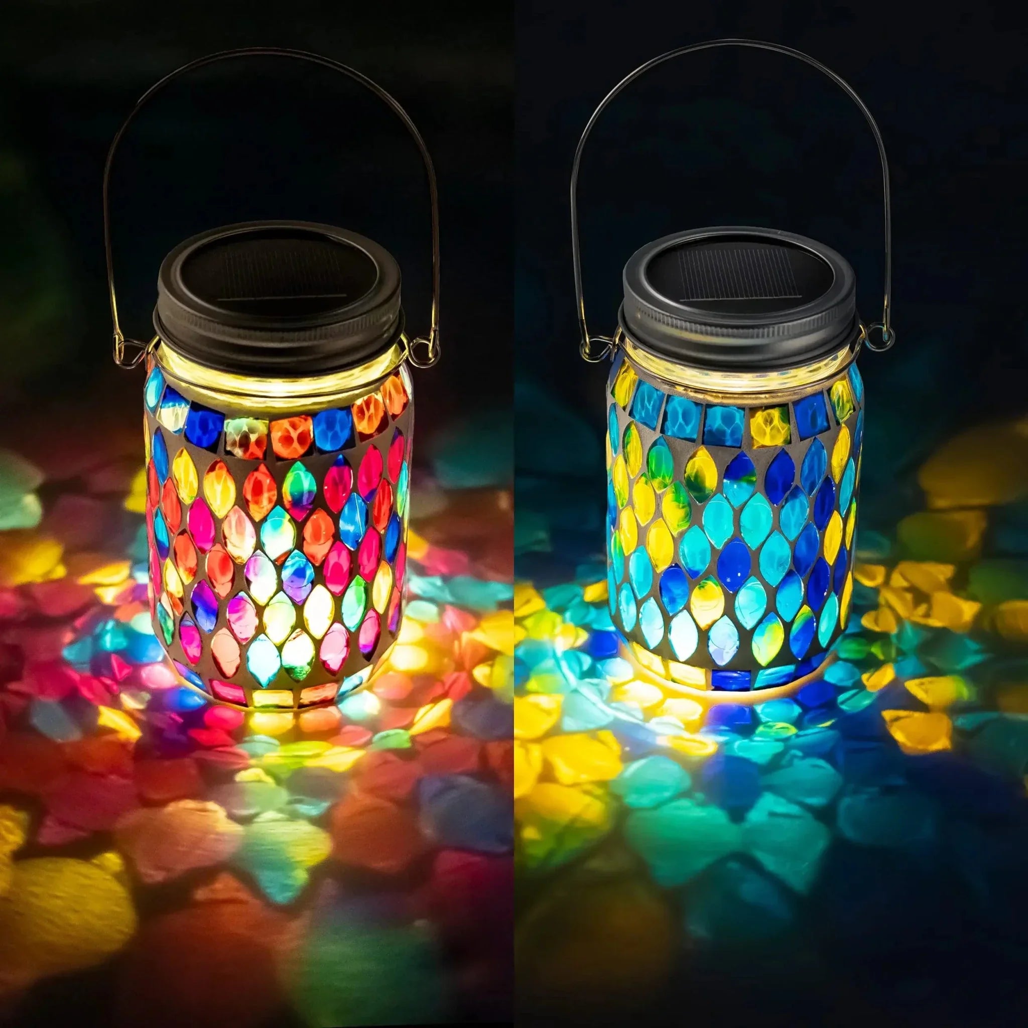 Lanterne LED en Mosaïque de Verre - Bleu