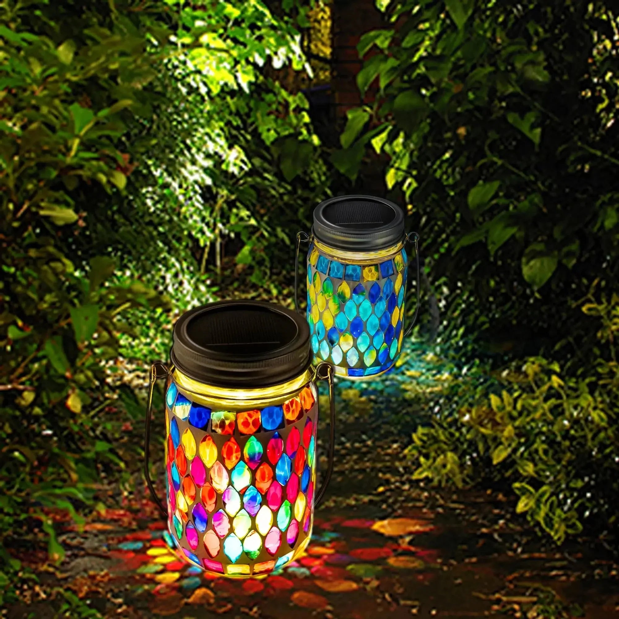 Lanterne LED en Mosaïque de Verre - Bleu