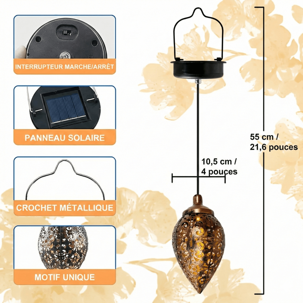 Lanterne LED Goutte d'Eau Style Oriental à Suspendre -