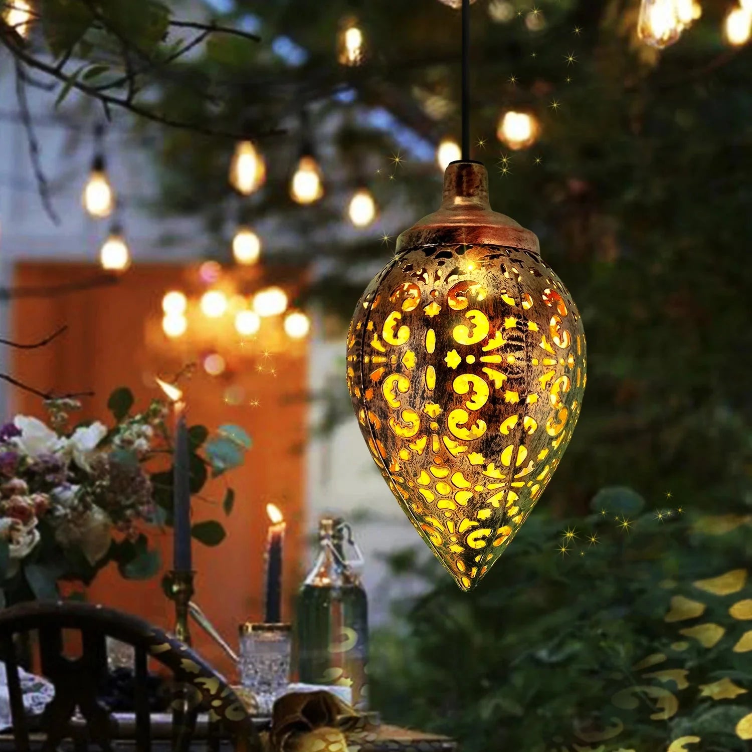 Lanterne LED Goutte d'Eau Style Oriental à Suspendre -