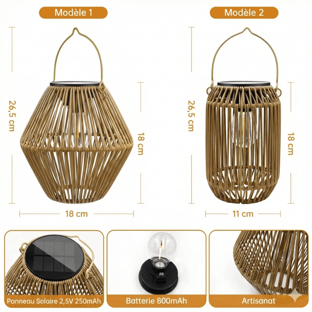 Lanterne LED Solaire Bambou Extérieur - Modèle 1