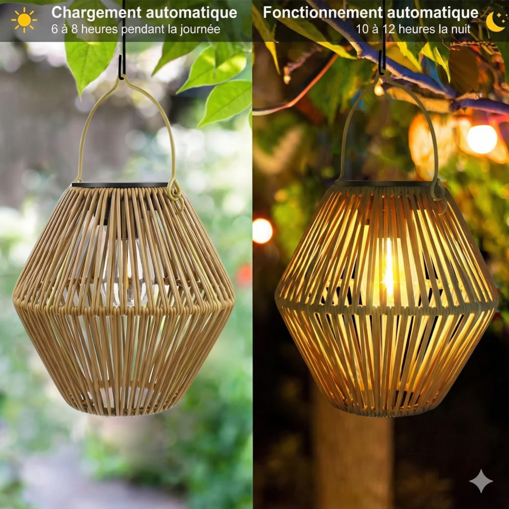 Lanterne LED Solaire Bambou Extérieur - Modèle 1