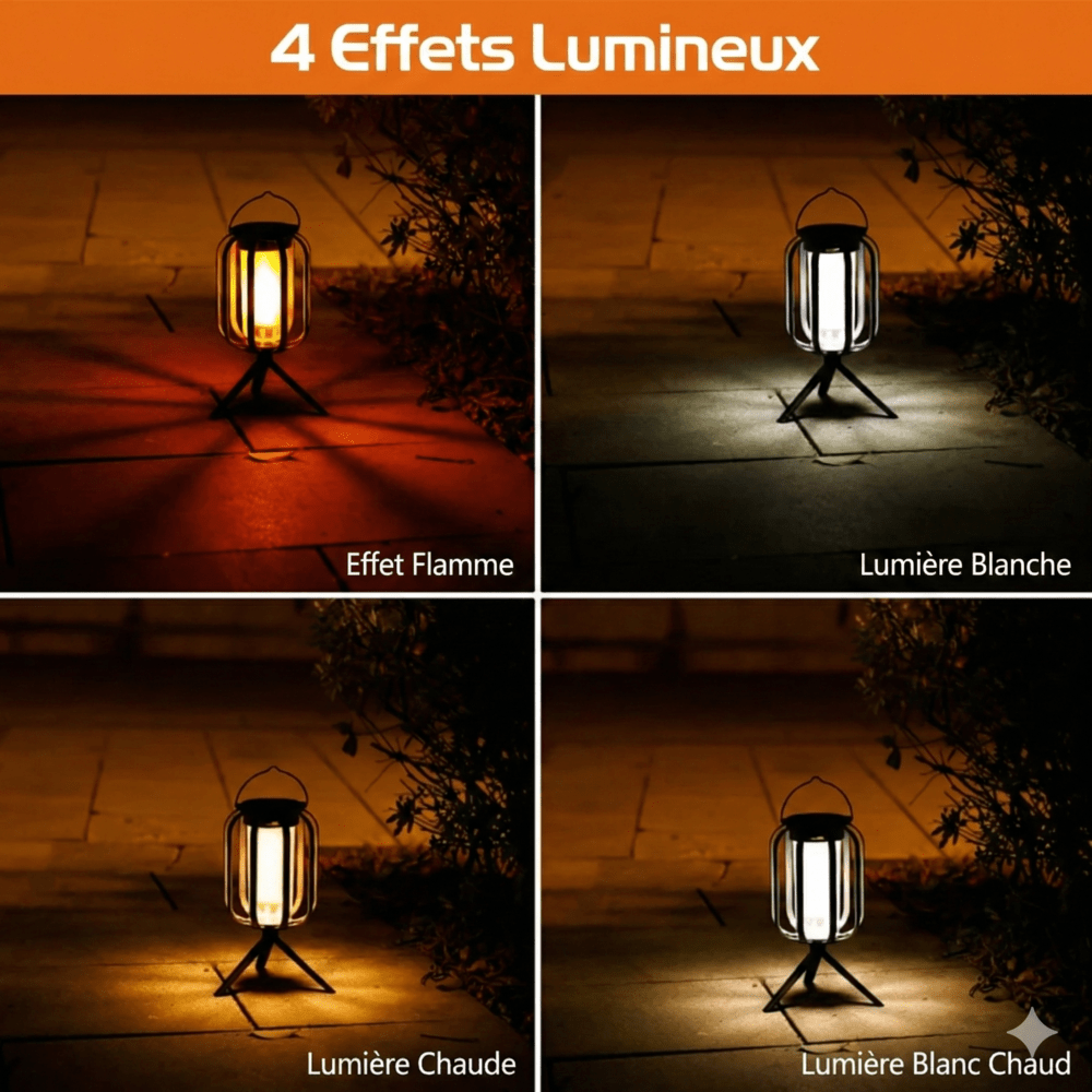 Lanterne Solaire Extérieur sur Pieds Effet Flamme -