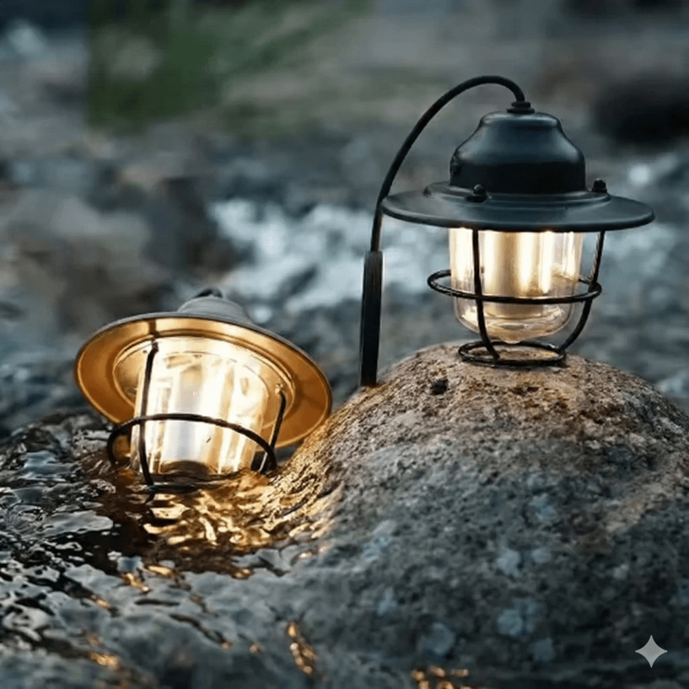 Lanterne Style Camping Rétro a Suspendre - Noir