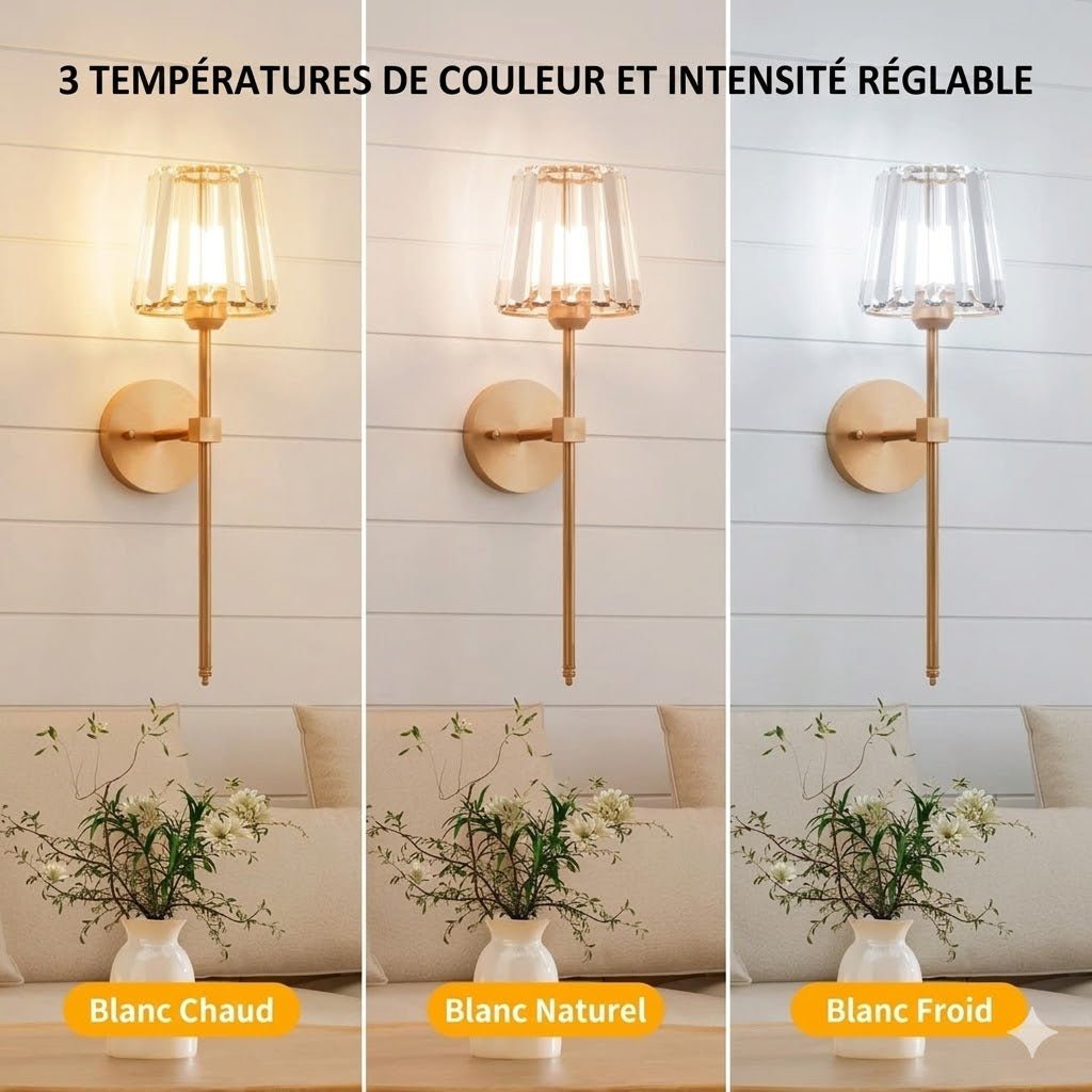 Lot de 2 Appliques Murales Sans Fil Cristal - Argentée