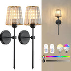 Lot de 2 Appliques Murales Sans Fil Cristal - Noir