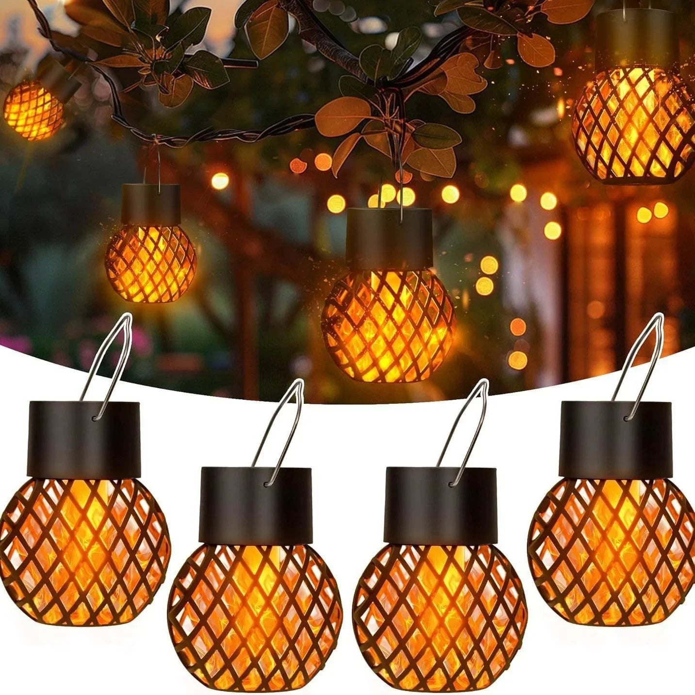 Lot de 2 Lanternes LED Solaire Effet Flamme -