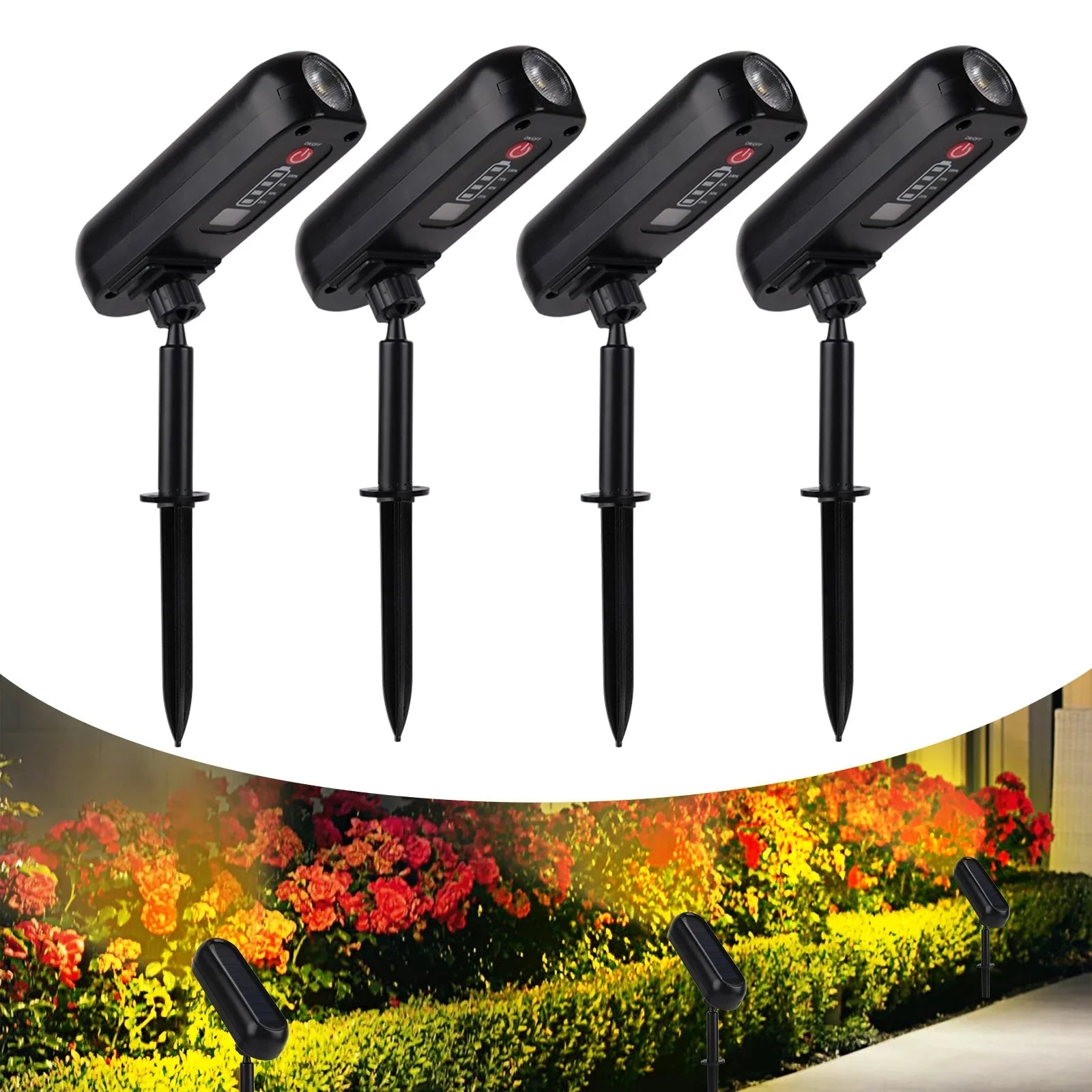 Lot de 4 Projecteur LED Solaire de Jardin - Blanche chaude