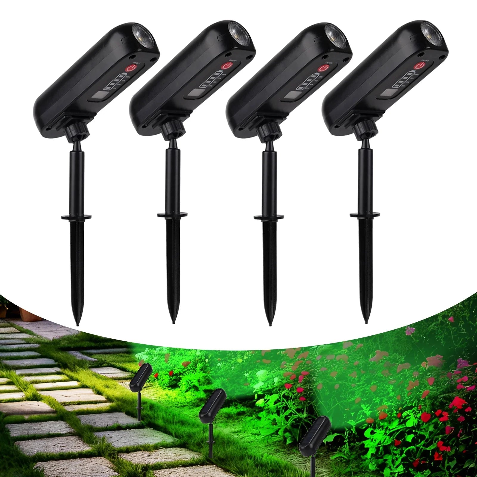 Lot de 4 Projecteur LED Solaire de Jardin - Verte