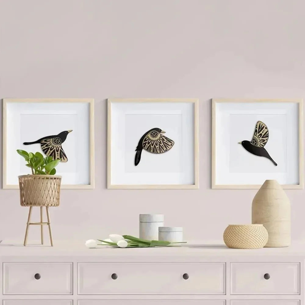 Lot de 5 Décoration Murale Oiseaux en Bois -