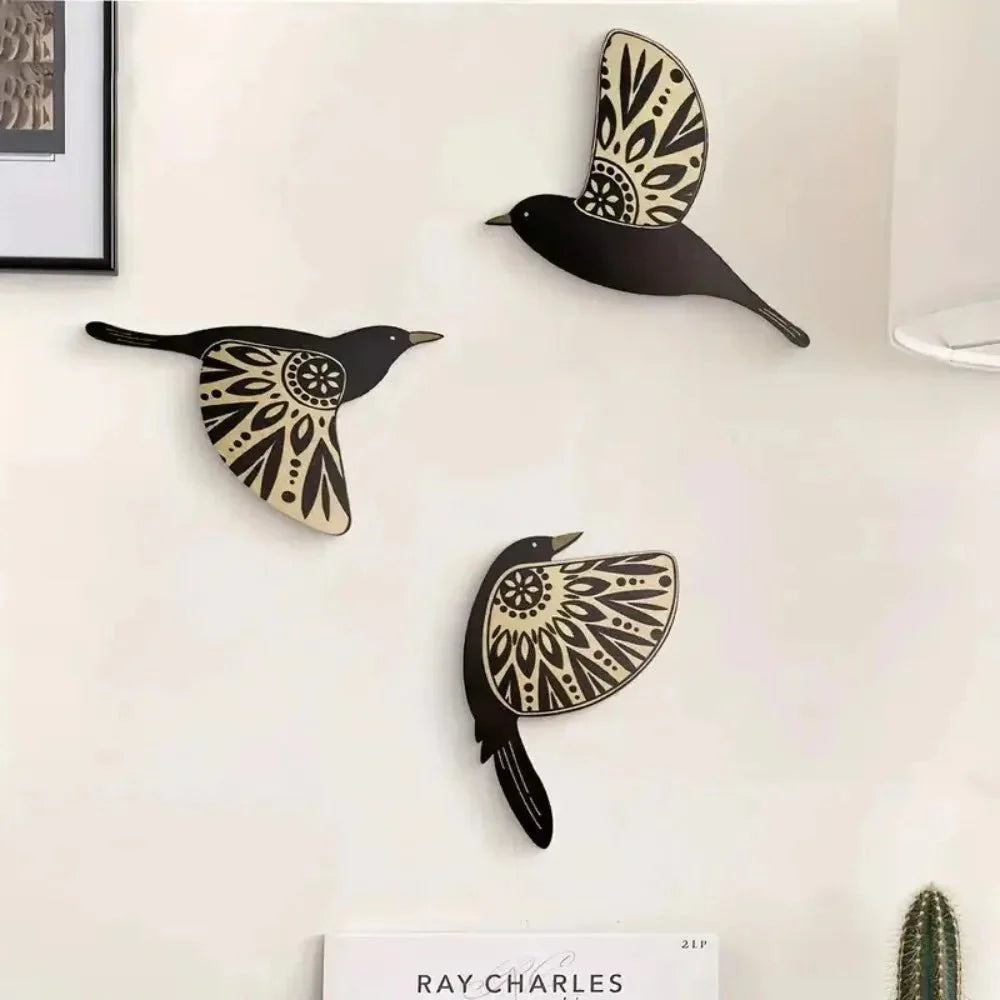 Lot de 5 Décoration Murale Oiseaux en Bois -