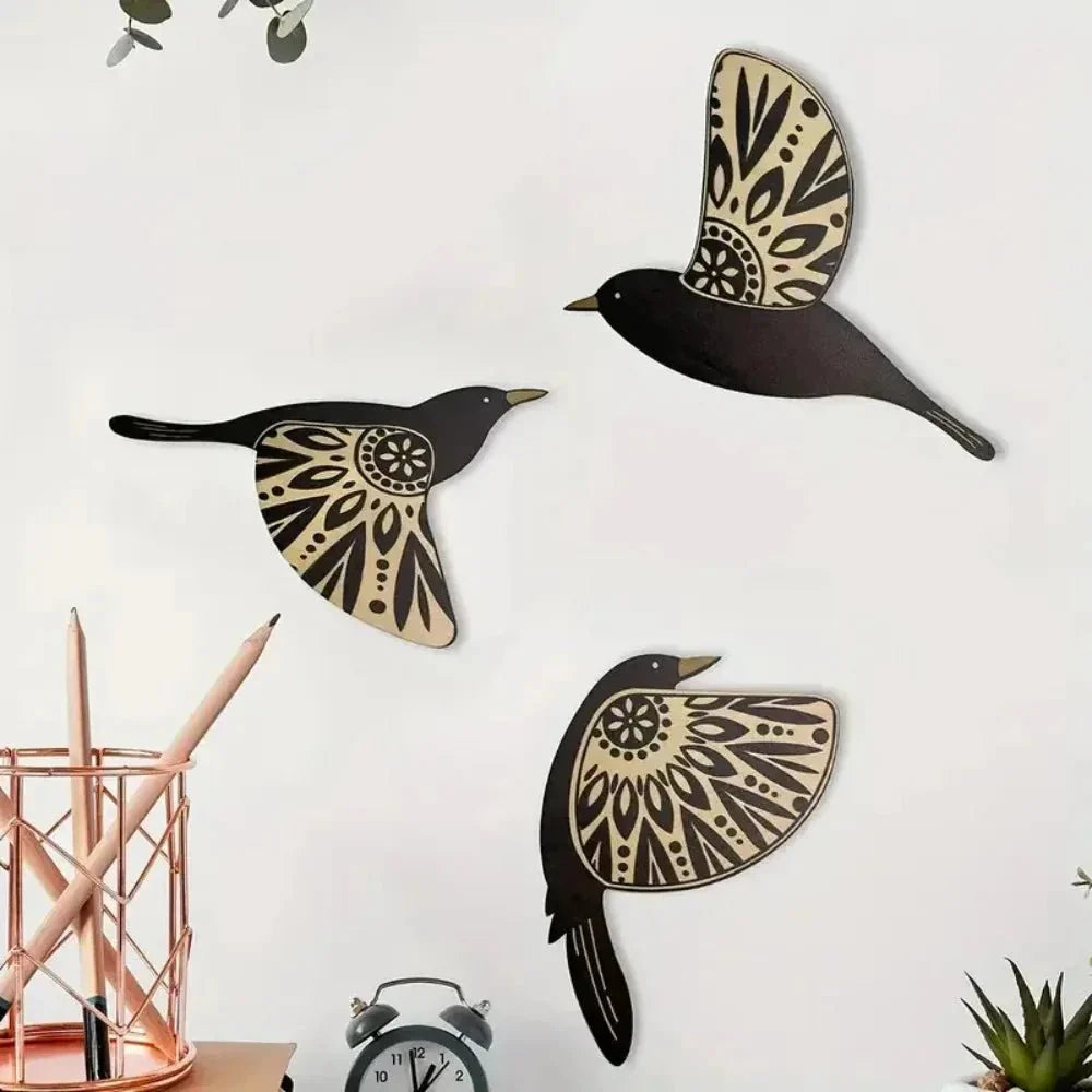 Lot de 5 Décoration Murale Oiseaux en Bois -