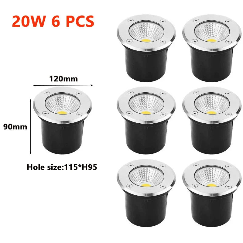 Lot de 6 Spot LED Aluminium Encastrable au Sol - 120mm 20W