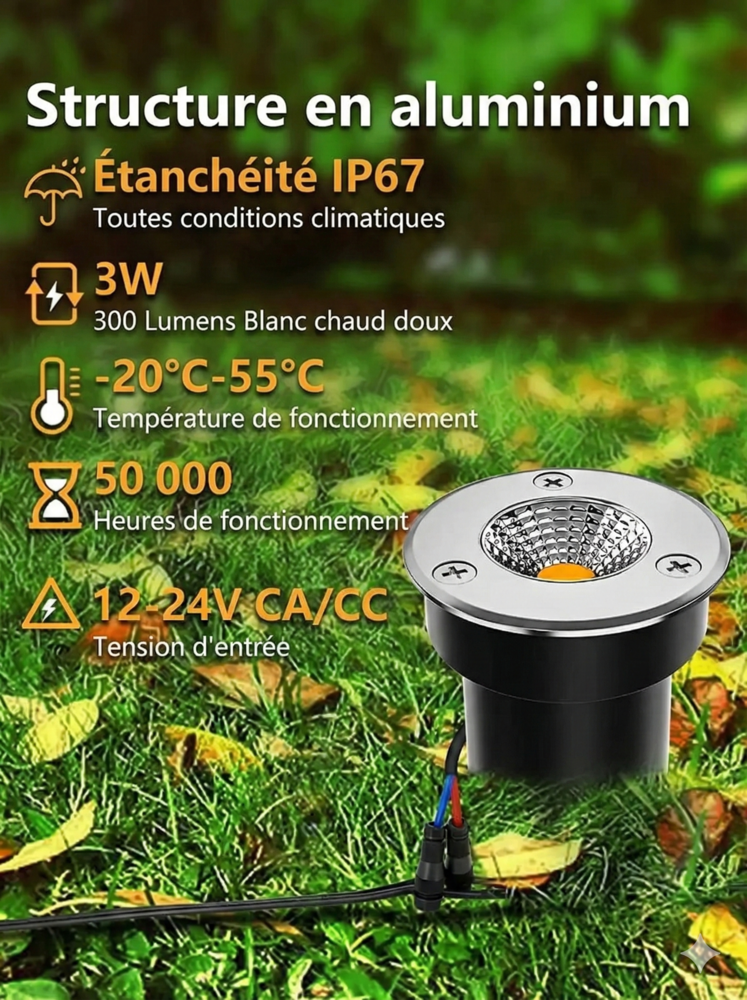 Lot de 6 Spot LED Aluminium Encastrable au Sol - 65mm 5W