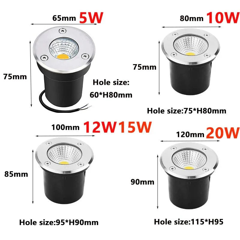 Lot de 6 Spot LED Aluminium Encastrable au Sol - 65mm 5W