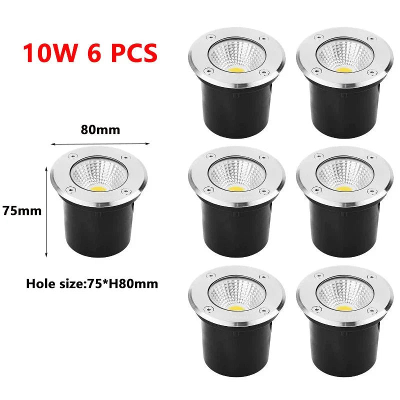Lot de 6 Spot LED Aluminium Encastrable au Sol - 80mm 10W