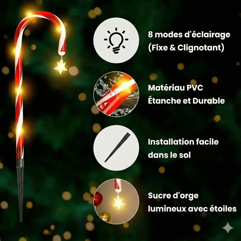 Lot de 8 Sucres d'Orge Noël Lumineux LED Solaire -