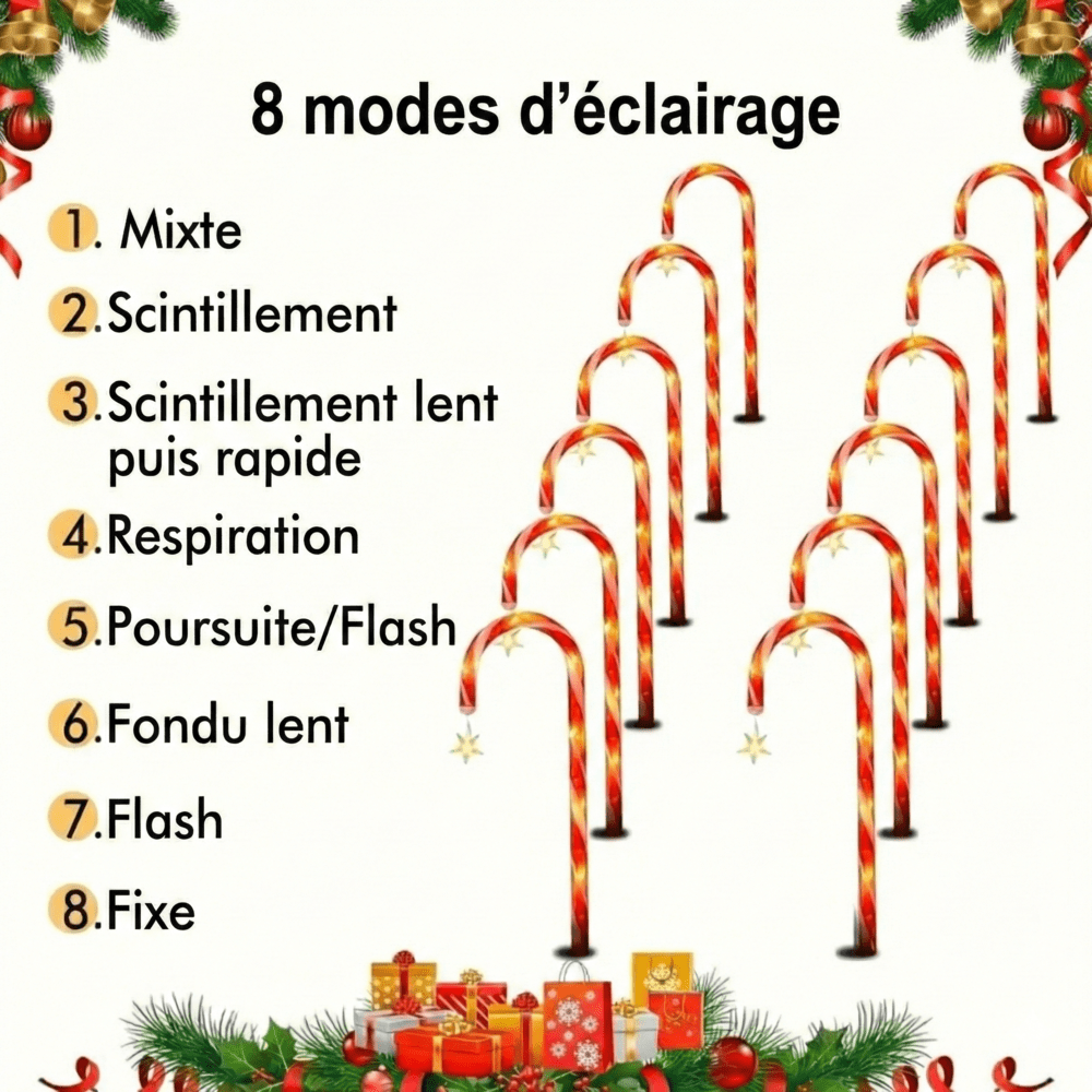 Lot de 8 Sucres d'Orge Noël Lumineux LED Solaire -