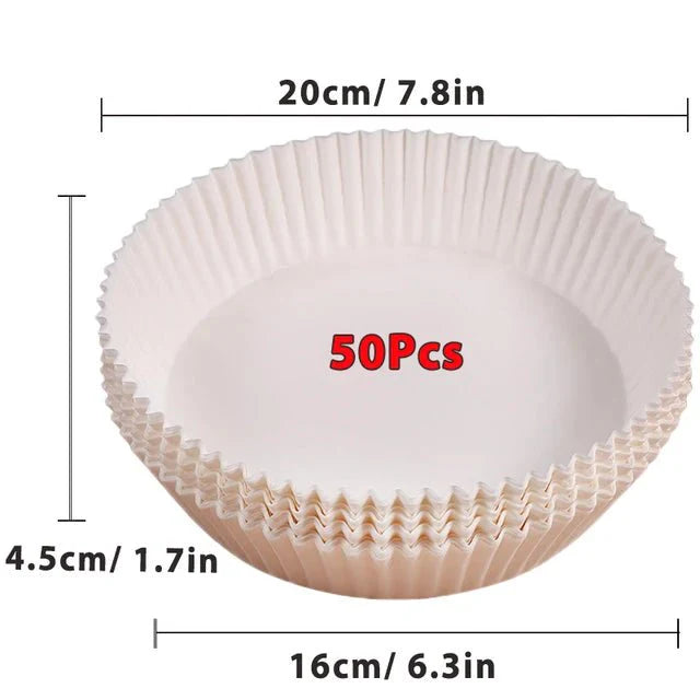 Lot de Papier Cuisson pour Air Fryer - Blanc 50Pcs - 16cm