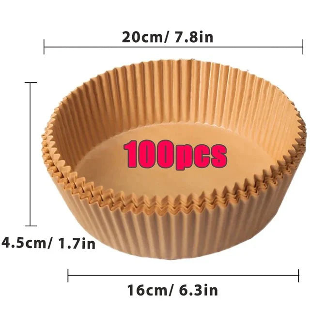 Lot de Papier Cuisson pour Air Fryer - Marron 100Pcs - 16cm