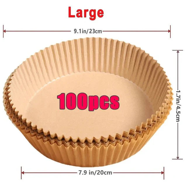 Lot de Papier Cuisson pour Air Fryer - Marron 100Pcs - 20cm