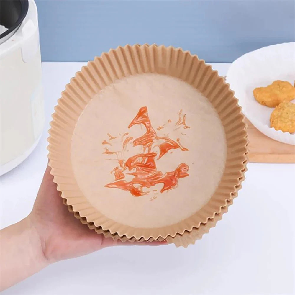 Lot de Papier Cuisson pour Air Fryer - Marron 50Pcs - 16cm