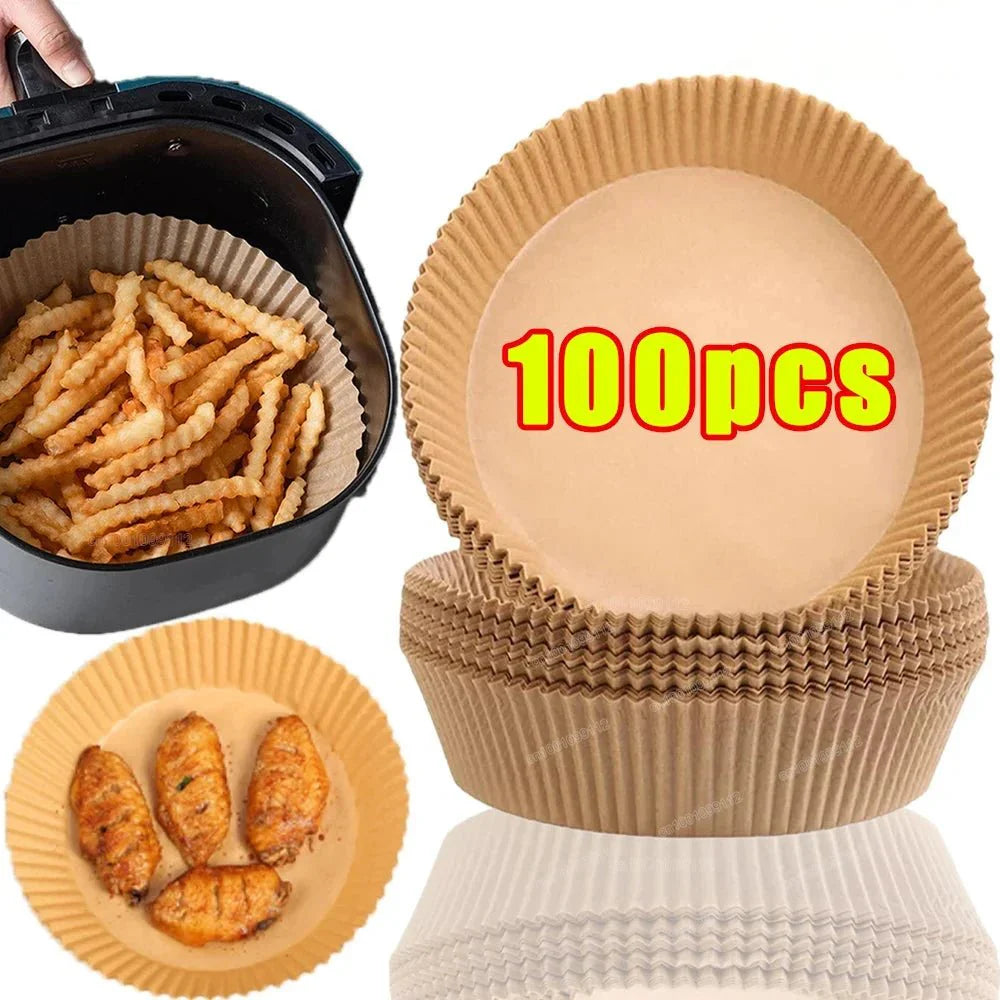 Lot de Papier Cuisson pour Air Fryer - Marron 50Pcs - 16cm