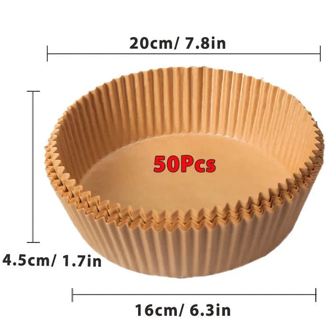 Lot de Papier Cuisson pour Air Fryer - Marron 50Pcs - 16cm