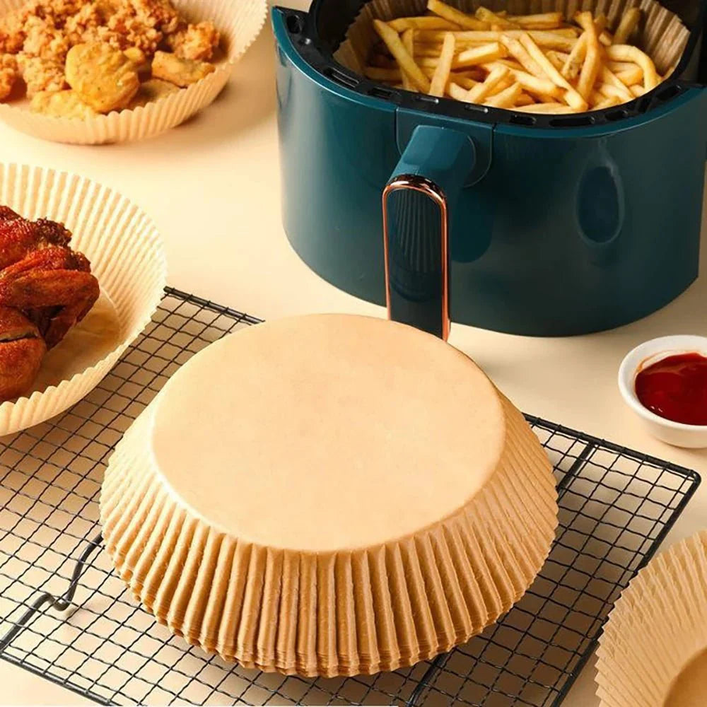 Lot de Papier Cuisson pour Air Fryer - Marron 50Pcs - 16cm