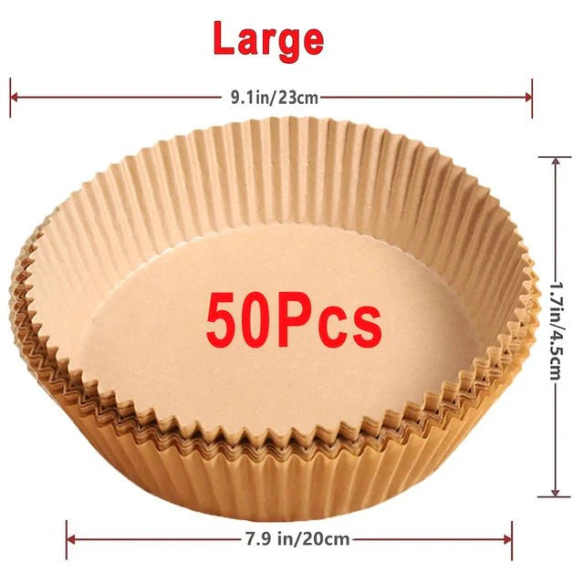 Lot de Papier Cuisson pour Air Fryer - Marron 50Pcs - 20cm