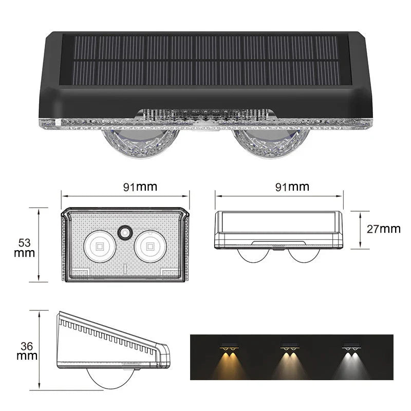 Lumière Solaire LED pour Mur Extérieur - Blanche chaude et froide