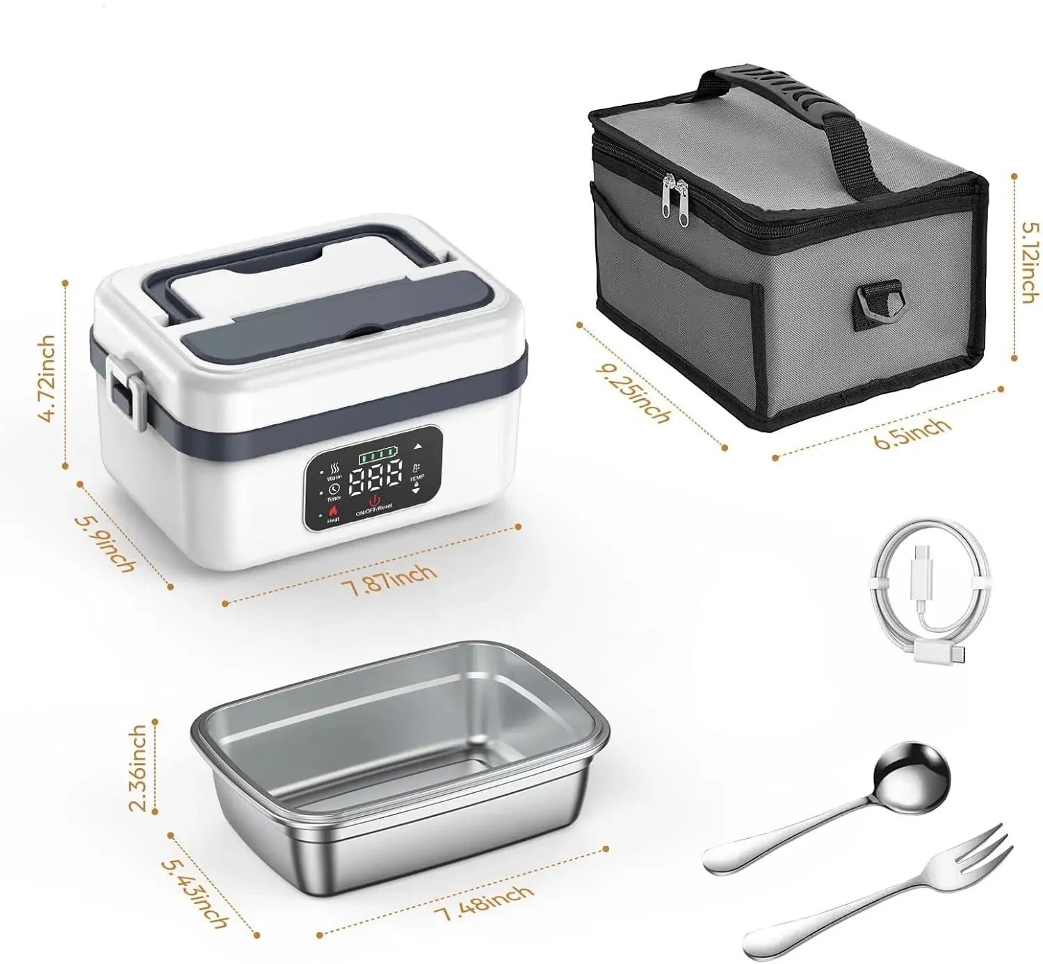 Lunch Box Chauffante Rechargeable avec Minuteur - Blanc