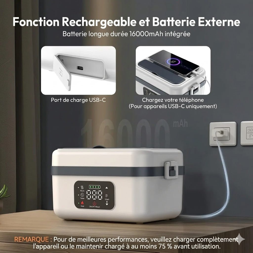 Lunch Box Chauffante Rechargeable avec Minuteur - Blanc