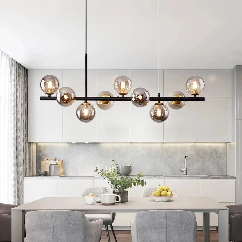 Lustre Linéaire avec Boules de Verre - Dorée