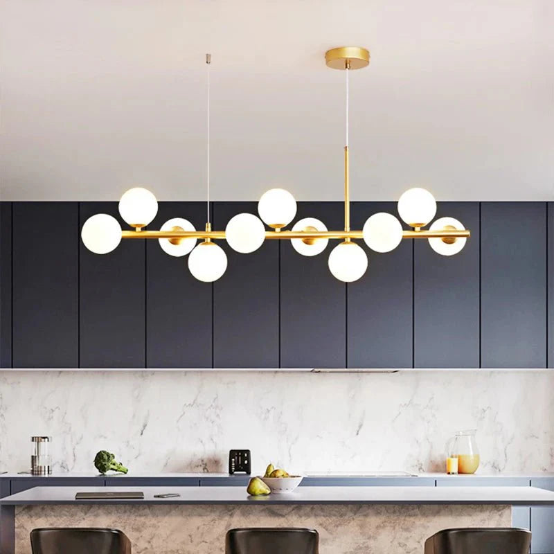 Lustre Linéaire avec Boules de Verre - Dorée