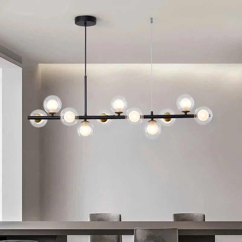 Lustre Linéaire avec Boules de Verre - Dorée