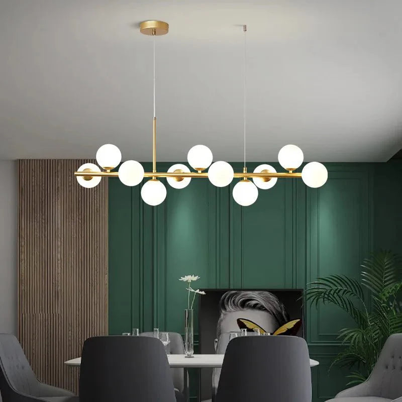 Lustre Linéaire avec Boules de Verre - Dorée
